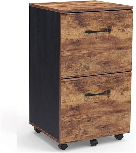 Rustic Rolling File Cabinet with 2 Drawers and Wheels - everyelements