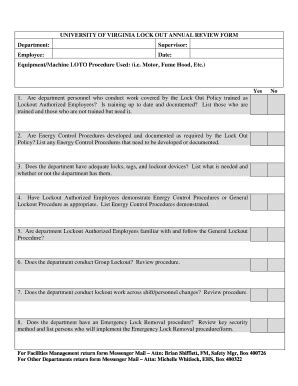 Fillable Online ehs virginia UNIVERSITY OF bVIRGINIAb LOCK OUT ANNUAL ...