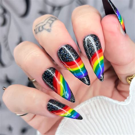 Rainbow Glitter Goth Pride press on nails by Soul of Stevie