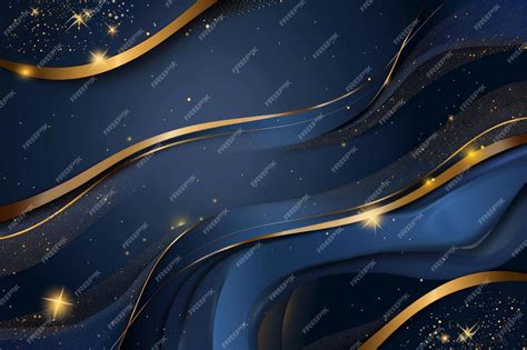 Luxury dark blue background with halftone gold line curved and lighting ...
