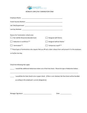 Fillable Online Notice of Employee Separation Form - Voluntary Quit ...