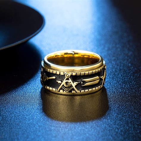 Buy ANIEJUFI Men's Stainless Steel Masonic Freemason Spinner Ring ...