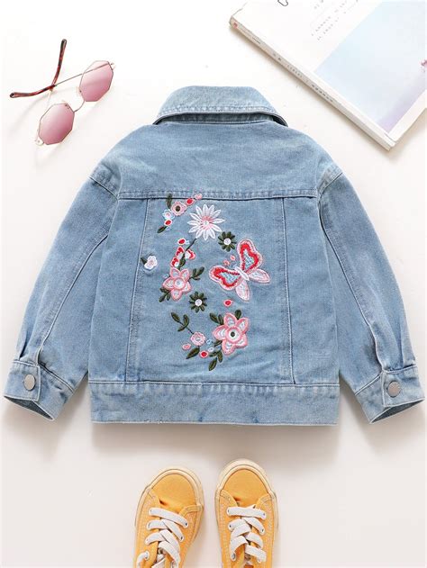 Toddler Girls Butterfly And Floral Embroidery Denim Jacket | Toddler ...