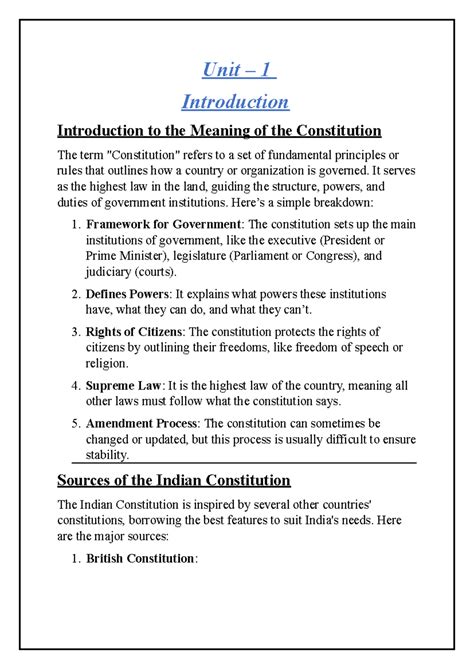 Constitutional Framework: Key Features and Influences - Unit 1 Notes ...