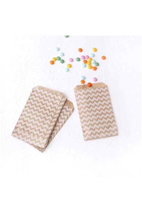 Bimotif Desenli Kese Kağıdı, Kraft-beyaz Zikzak (11x20 - 10 Adet ...