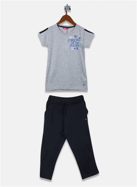 Buy Girls Grey & Navy Blue Printed Capri Set Online in India - Monte Carlo