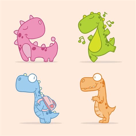 Amusement dinosaure mignon caractère animal dessin au trait | Vecteur ...