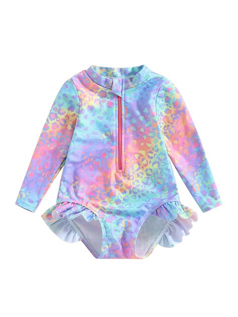 Kids Baby Girl Rash Guard Swimsuits Fish Scale Print Ruffles Long ...