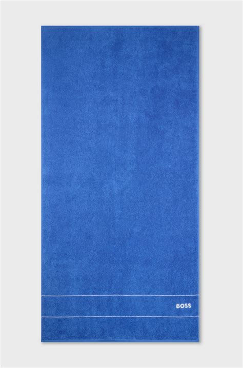 BOSS - Cotton bath towel with white logo embroidery - Blue