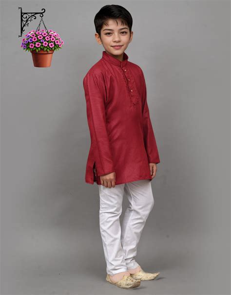 Boy's Maroon Embroidered Kurta Set – Regal & Stylish For Your Little O ...