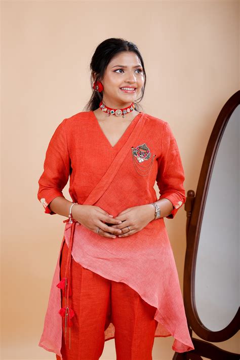 Coral Rust to Peach Co-ord Set - Pinash – Mohi fashion