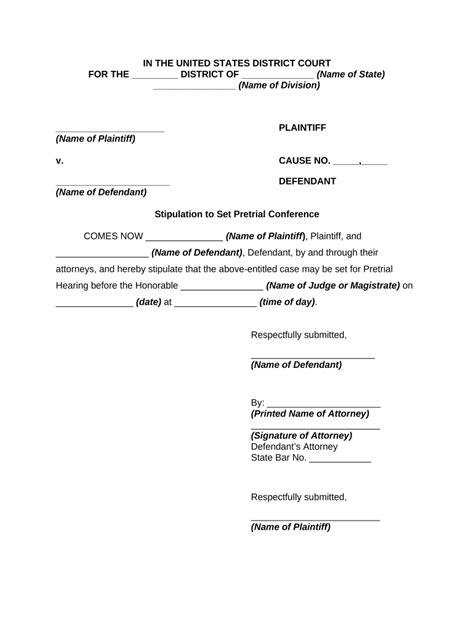 Stipulation to Set Pretrial Conference - Blank Fillable Template | Fill ...