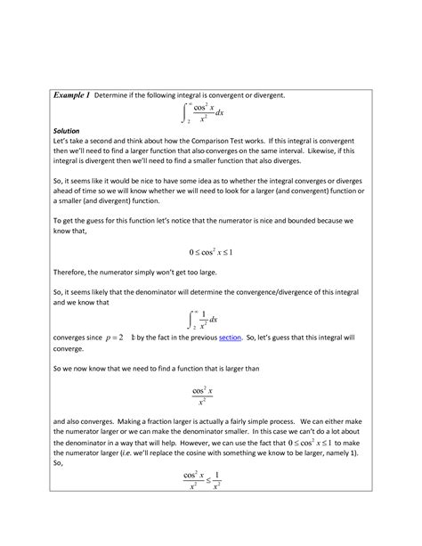 Image result for Comparison Test Improper Integrals