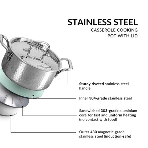 Stainless Steel Casserole Cooking Pot With Lid 3000ml Online - Premium ...