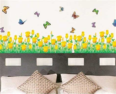 Syga Yellow Border Flowers Wall Stickers Anywhere on Plain Surface can ...