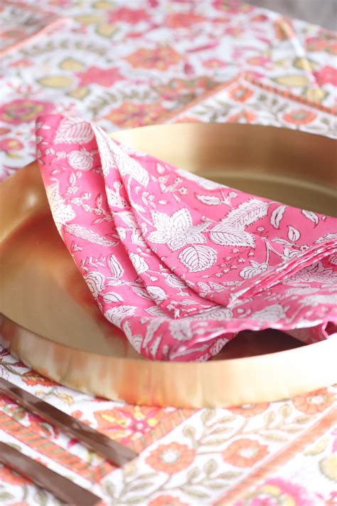Block Print Cotton Napkins Set of 6 | Orange Blossom | Kari by Kriti