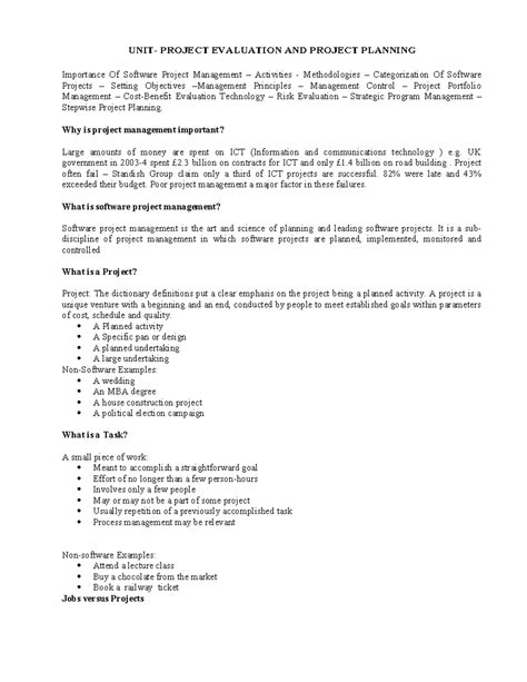 ITPM Notes Unit 1: Project Evaluation & Planning in Software Management ...