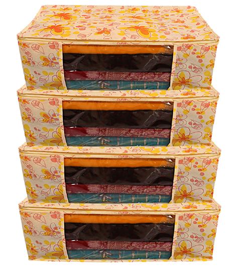 Kuber Industries Red Flower Design 4 Piece Non woven Saree Cover Set ...