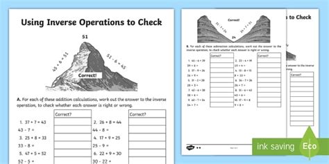 Inverse Operations to Check Answers Worksheet