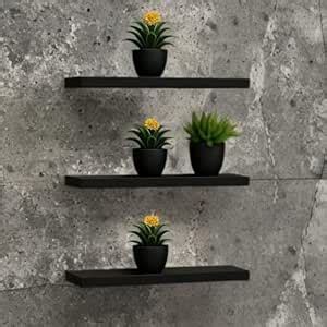 Modern Black Wooden Floating Wall Shelves, Set of 3, Wall Mounted ...