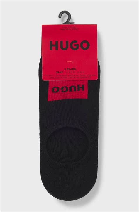 HUGO - Three-pack of invisible socks with red logos - Black