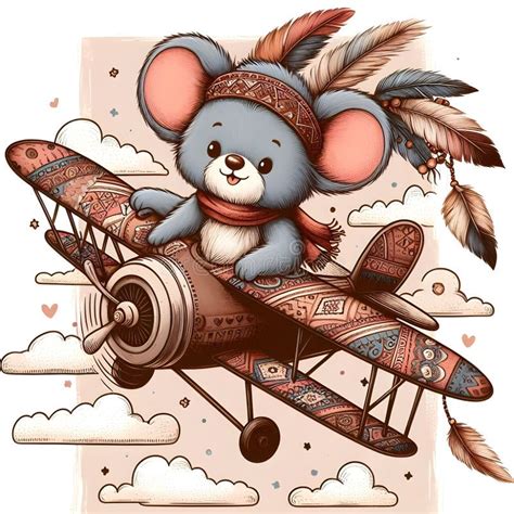 Cartoon Teddy Mouse Flying with Plane Stock Illustration - Illustration of digital, tshirt ...