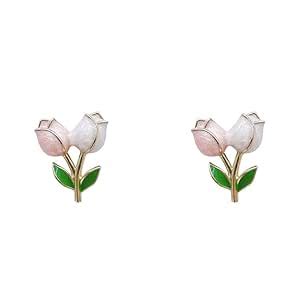 Buy El Regalo Cute Tiny Pink Tulip Flower Bud Stud Earrings for Girls ...