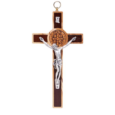 Olive Wood St. Benedict Crucifix With Beech Wood Medal and Interior ...