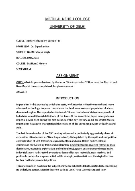 Assignment- History of Modern Europe (Shreya Singh) - MOTIILAL NEHRU ...