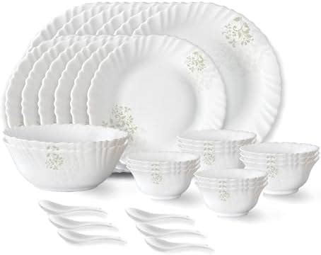 Larah by Borosil Ingot Fluted Series Opalware Dinner Set | 33 Pieces ...