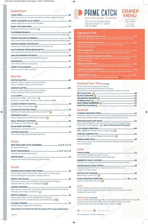 Menu at Prime Catch pub & bar, Boynton Beach