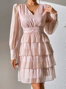 Aveloria Puff Sleeve Layered Hem Dress | SHEIN USA