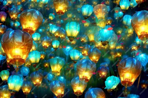 Premium Photo | Blue sparkling chinese floating lantern illustration