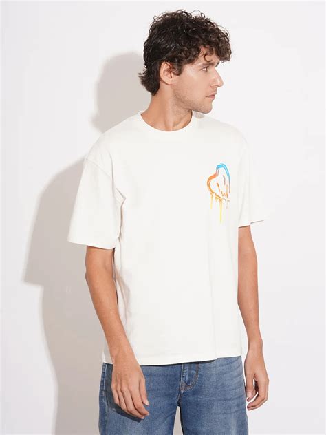 Being Human Off White Relaxed Fitround Neck Crew Neck For Men