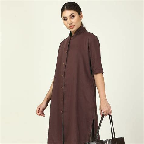 Saltpetre Women Long Overlay Shirt Jacket In Natural Coffee For Formal ...