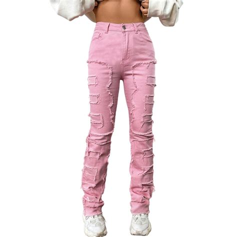 GHSOHS Jeans for Women Colored Jeans for Women Pink Denim Pants Womens ...