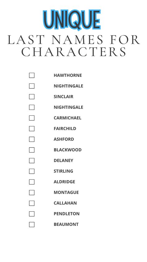 Printable List of Last Names For Characters - Printables Hub