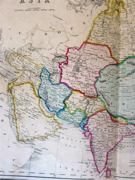 Asia China Arabia India rare 1850 Betts decorative large hand color antique map: (1850) Map ...