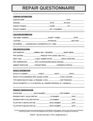 Fillable Online REPAIR QUESTIONNAIRE - WrapMaster, Inc Fax Email Print ...