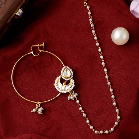 Gold-Toned Kundan Beaded Bridal Nosepins