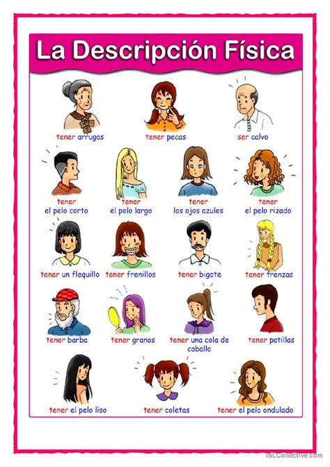 LA DESCRIPCIÓN FÍSICA diccionario de…: Español ELE hojas de trabajo pdf ...