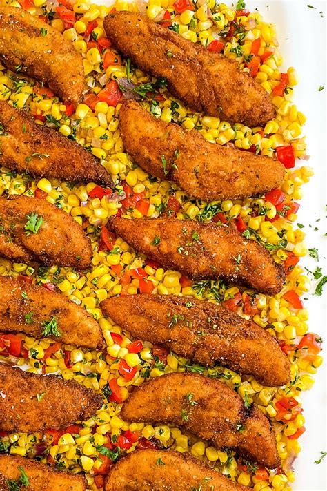 Pan Fried Chicken Tenders with Fresh Corn Sauté | Recipe in 2021 | Pan ...