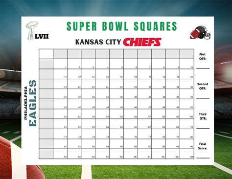 Super bowl squares eagles vs chiefs super bowl 57 super bowl game 2023 ...