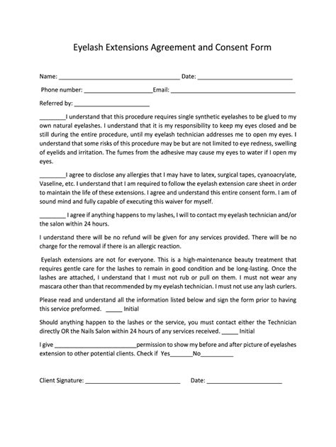Fillable Online Eyelash Extensions Agreement and Consent Form - Advance ...