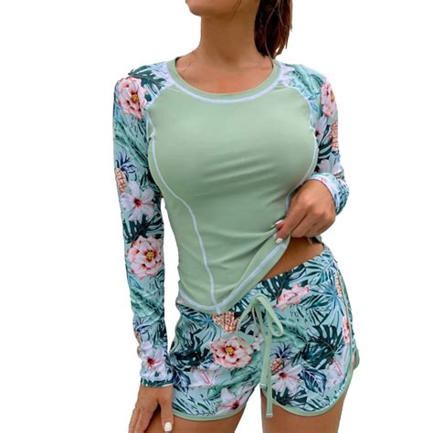 UPPADA Two Piece Rash Guard for Women Long Sleeve Swimsuits Uv Upf 50 ...