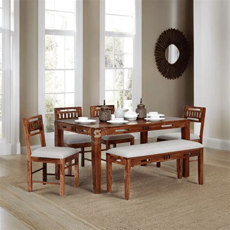 Lavya Solid Sheesham Wood 6 Seater Dining Table Set With 4 Chairs & 1 ...