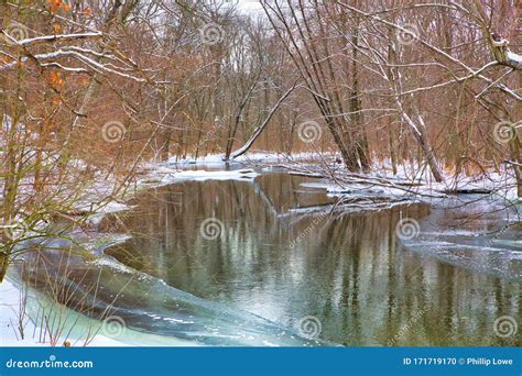 Barren Trees Line the Banks of Michigan`s Huron River Stock Photo ...