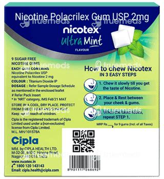 Nicotex Ultra Mint 2 Mg Sugar Free Chewing Gum 9 - Uses, Side Effects ...