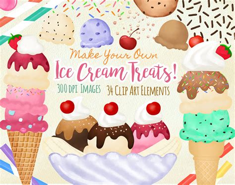 Ice Cream Sundae Clip Art Elements Ice Cream Treats Clip Art - Etsy