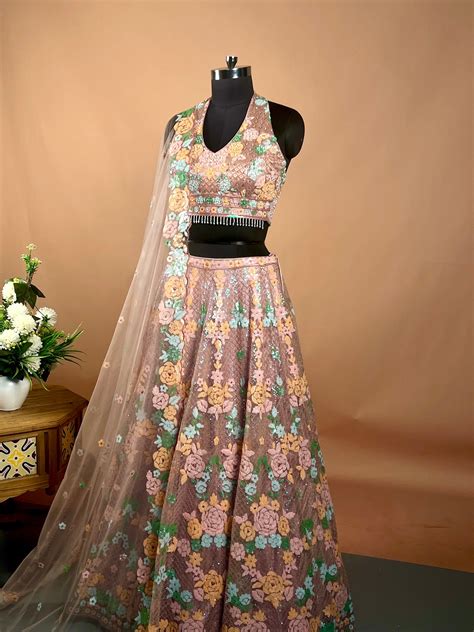 Pastel Floral Embroidered Net Lehenga Set – Jhalak Kalpi